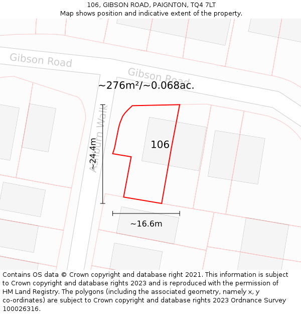 106, GIBSON ROAD, PAIGNTON, TQ4 7LT: Plot and title map