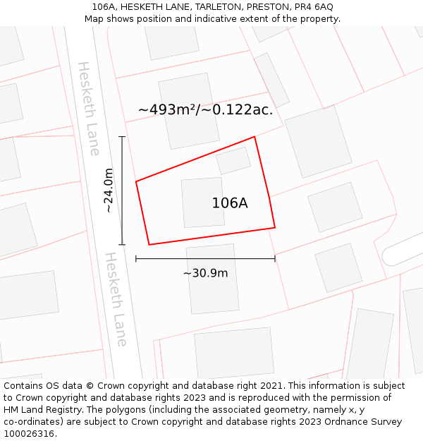 106A, HESKETH LANE, TARLETON, PRESTON, PR4 6AQ: Plot and title map