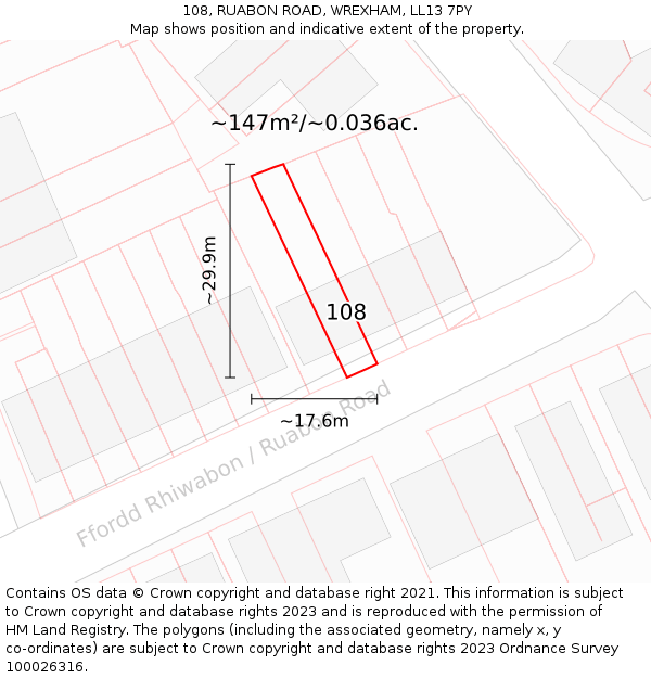 108, RUABON ROAD, WREXHAM, LL13 7PY: Plot and title map