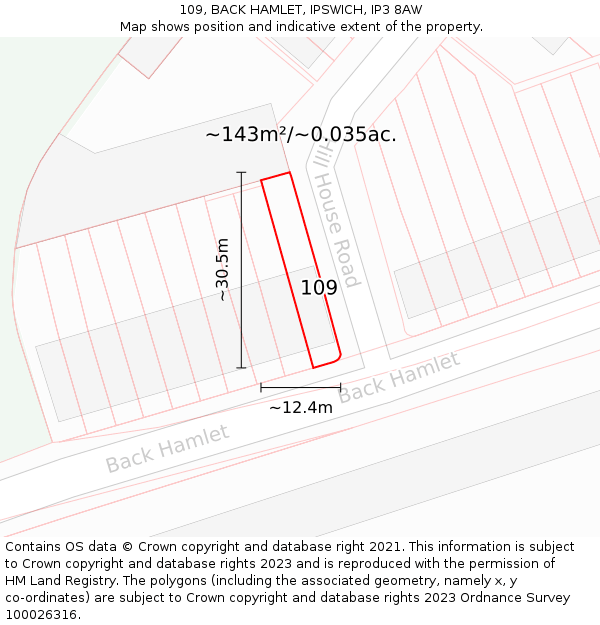 109, BACK HAMLET, IPSWICH, IP3 8AW: Plot and title map