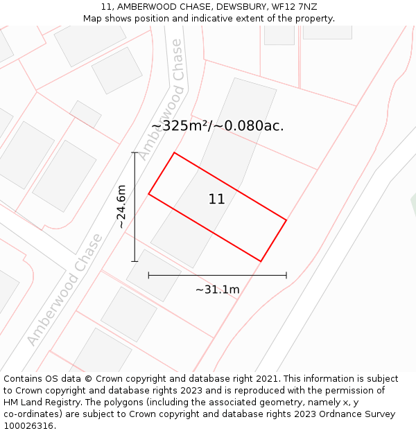 11, AMBERWOOD CHASE, DEWSBURY, WF12 7NZ: Plot and title map