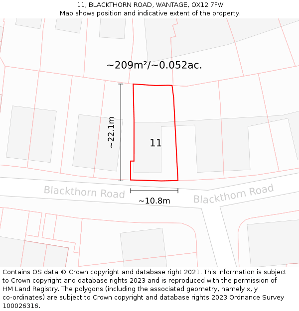 11, BLACKTHORN ROAD, WANTAGE, OX12 7FW: Plot and title map
