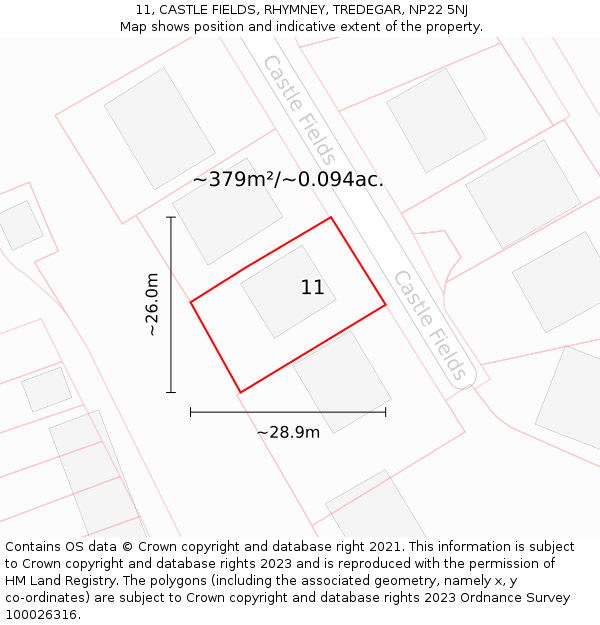 11, CASTLE FIELDS, RHYMNEY, TREDEGAR, NP22 5NJ: Plot and title map