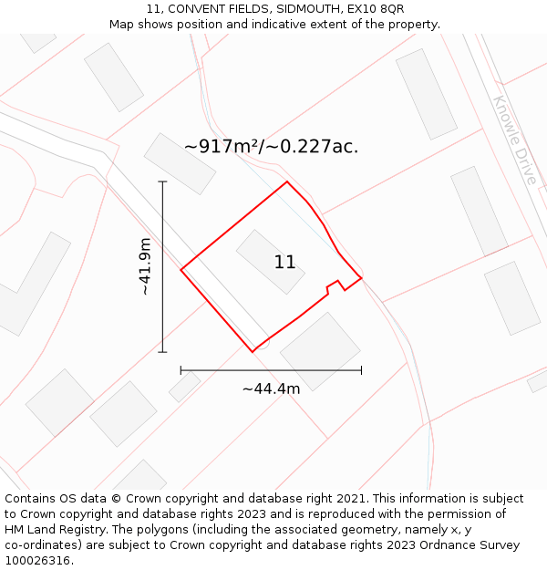 11, CONVENT FIELDS, SIDMOUTH, EX10 8QR: Plot and title map