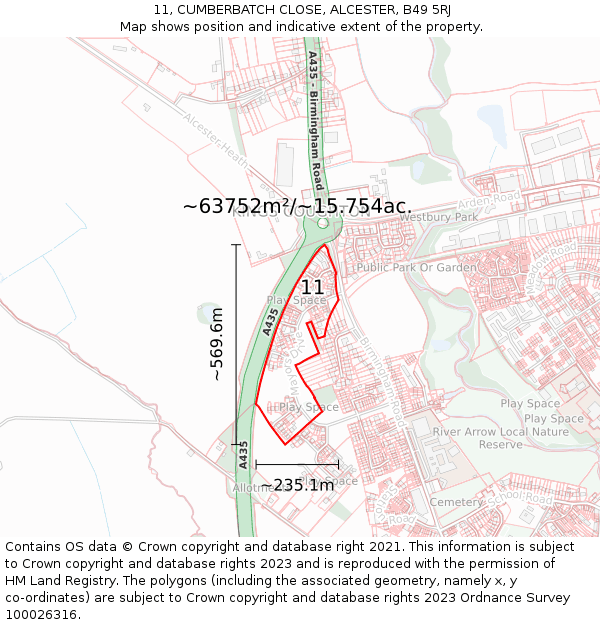 11, CUMBERBATCH CLOSE, ALCESTER, B49 5RJ: Plot and title map