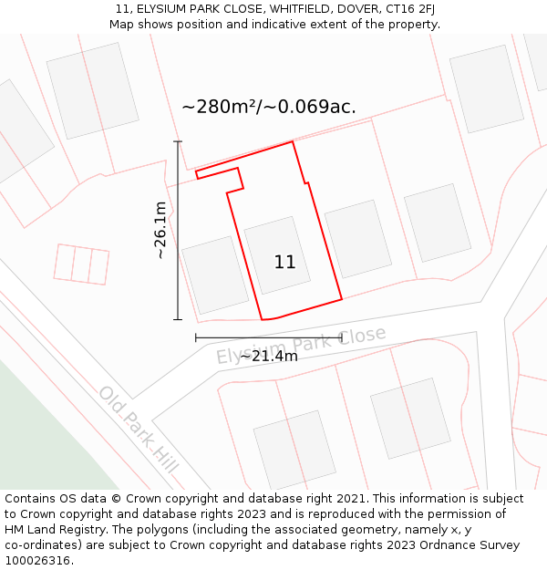11, ELYSIUM PARK CLOSE, WHITFIELD, DOVER, CT16 2FJ: Plot and title map