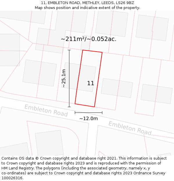 11, EMBLETON ROAD, METHLEY, LEEDS, LS26 9BZ: Plot and title map