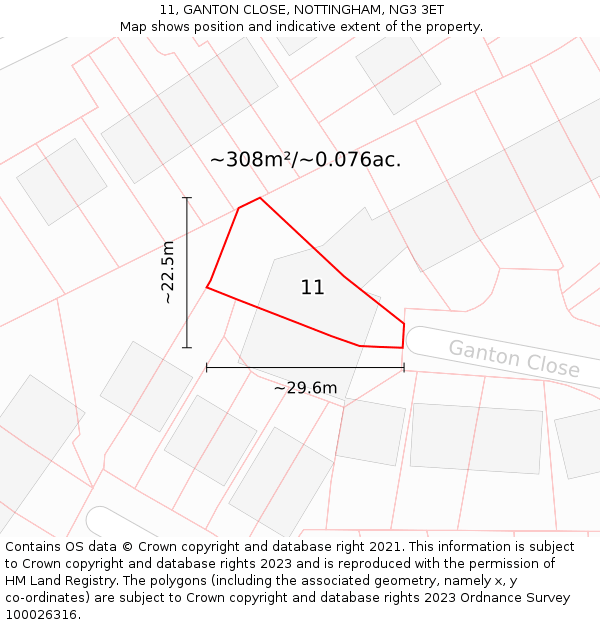 11, GANTON CLOSE, NOTTINGHAM, NG3 3ET: Plot and title map
