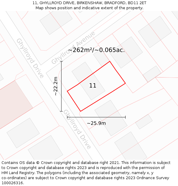 11, GHYLLROYD DRIVE, BIRKENSHAW, BRADFORD, BD11 2ET: Plot and title map