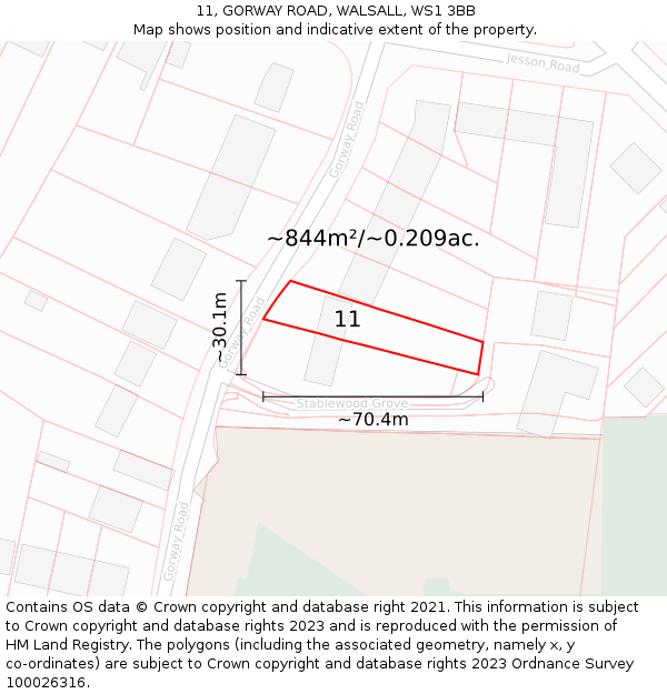 11, GORWAY ROAD, WALSALL, WS1 3BB: Plot and title map
