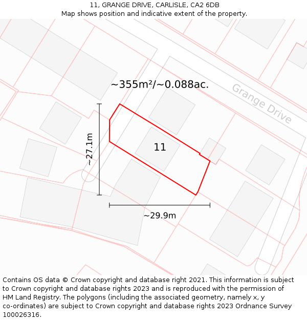 11, GRANGE DRIVE, CARLISLE, CA2 6DB: Plot and title map
