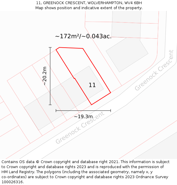 11, GREENOCK CRESCENT, WOLVERHAMPTON, WV4 6BH: Plot and title map