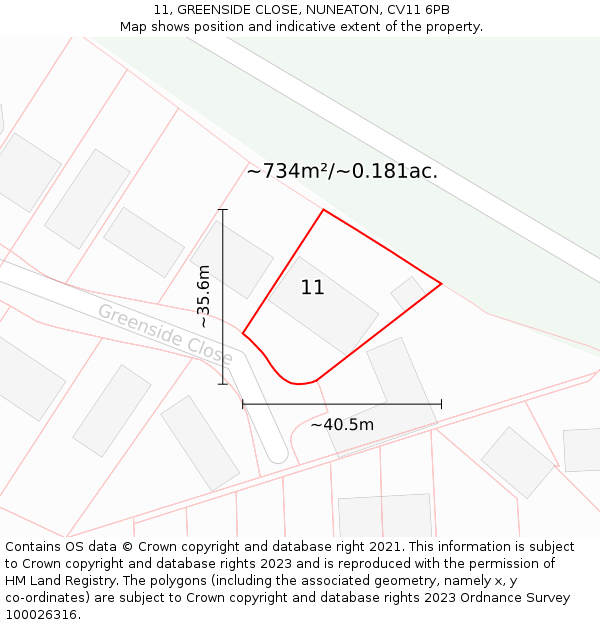 11, GREENSIDE CLOSE, NUNEATON, CV11 6PB: Plot and title map