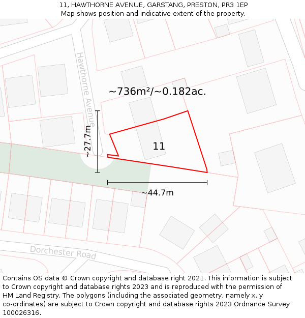 11, HAWTHORNE AVENUE, GARSTANG, PRESTON, PR3 1EP: Plot and title map