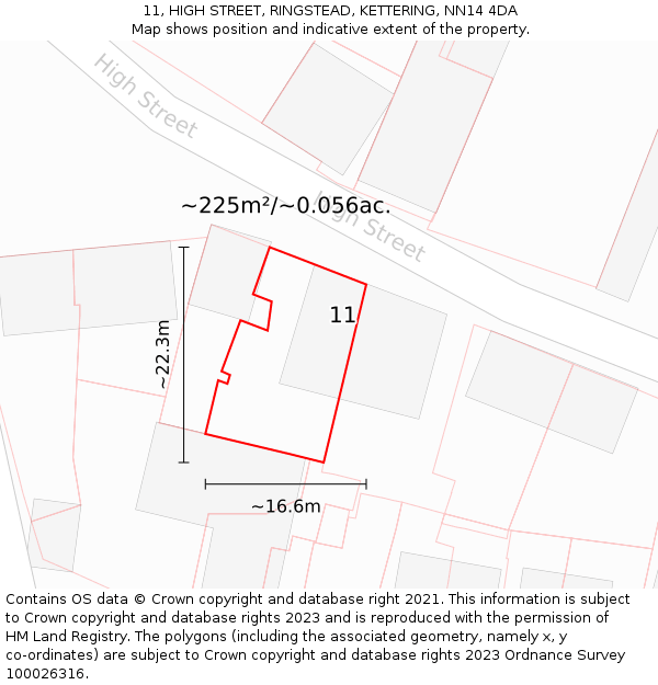 11, HIGH STREET, RINGSTEAD, KETTERING, NN14 4DA: Plot and title map