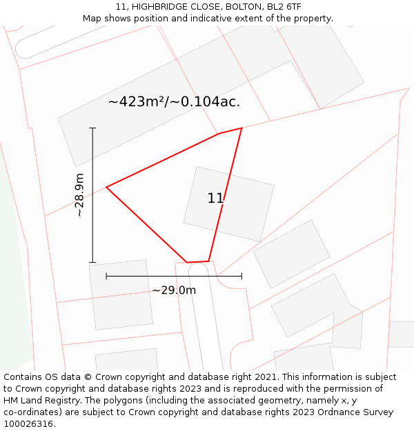 11, HIGHBRIDGE CLOSE, BOLTON, BL2 6TF: Plot and title map