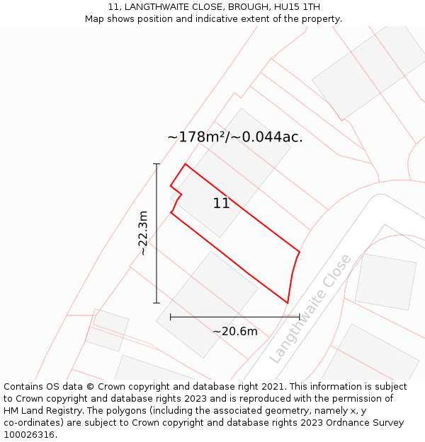 11, LANGTHWAITE CLOSE, BROUGH, HU15 1TH: Plot and title map