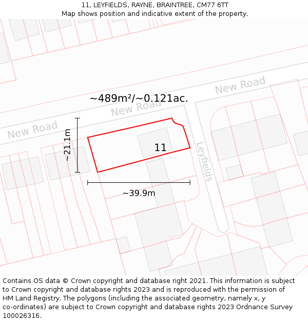 11, LEYFIELDS, RAYNE, BRAINTREE, CM77 6TT: Plot and title map
