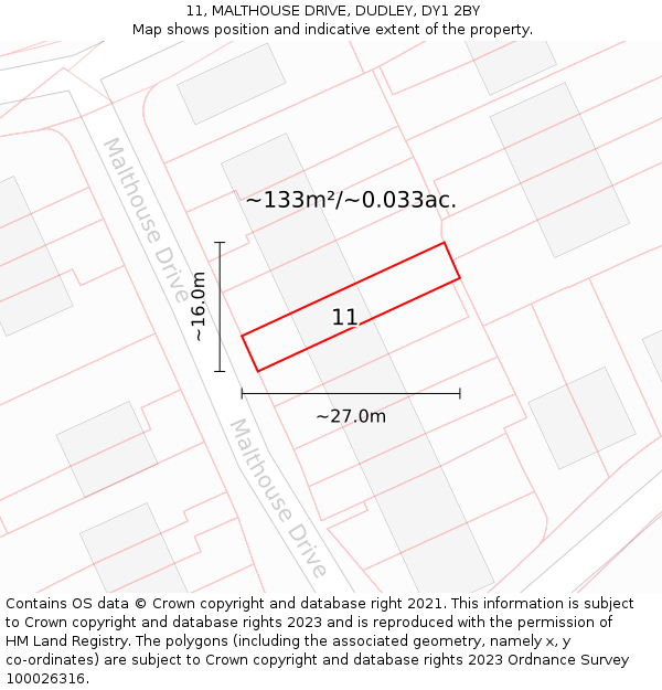 11, MALTHOUSE DRIVE, DUDLEY, DY1 2BY: Plot and title map