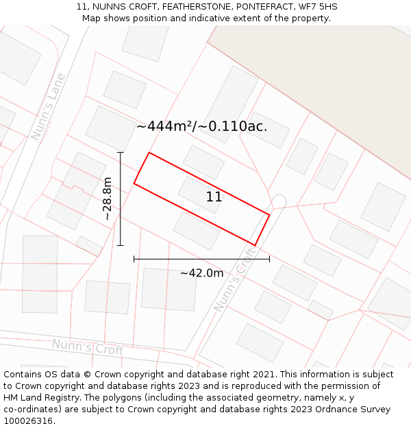 11, NUNNS CROFT, FEATHERSTONE, PONTEFRACT, WF7 5HS: Plot and title map