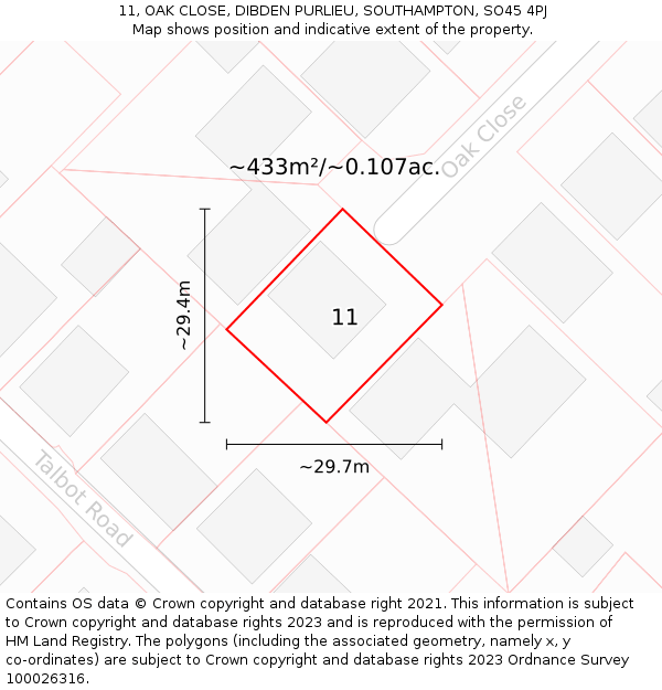 11, OAK CLOSE, DIBDEN PURLIEU, SOUTHAMPTON, SO45 4PJ: Plot and title map