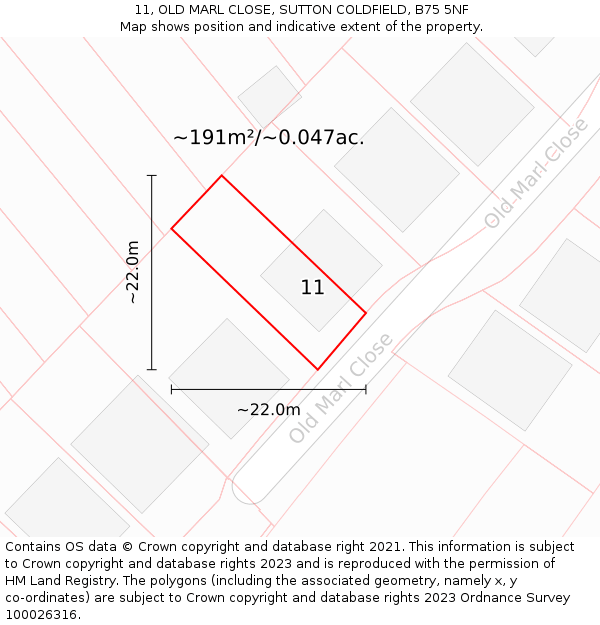 11, OLD MARL CLOSE, SUTTON COLDFIELD, B75 5NF: Plot and title map