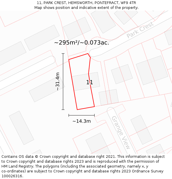 11, PARK CREST, HEMSWORTH, PONTEFRACT, WF9 4TR: Plot and title map