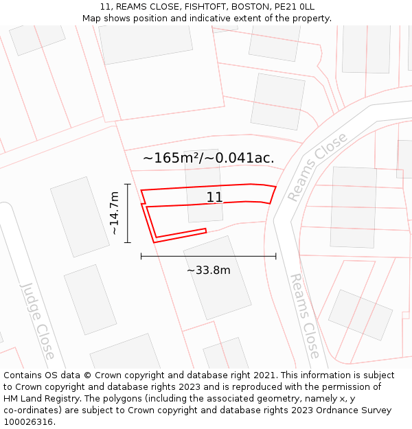 11, REAMS CLOSE, FISHTOFT, BOSTON, PE21 0LL: Plot and title map
