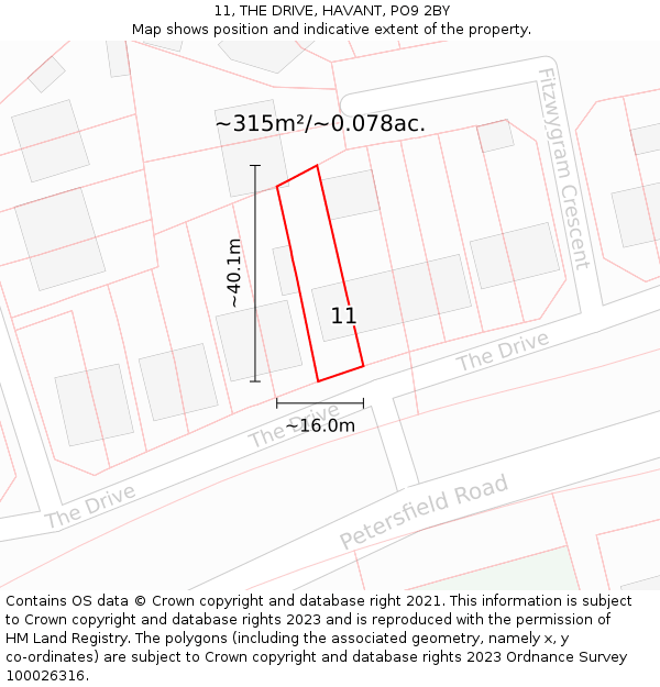 11, THE DRIVE, HAVANT, PO9 2BY: Plot and title map
