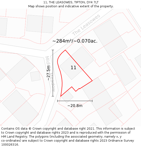 11, THE LEASOWES, TIPTON, DY4 7LT: Plot and title map