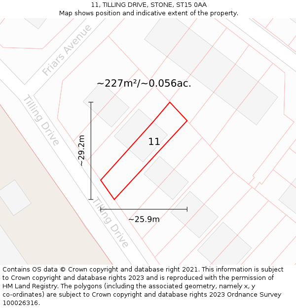 11, TILLING DRIVE, STONE, ST15 0AA: Plot and title map