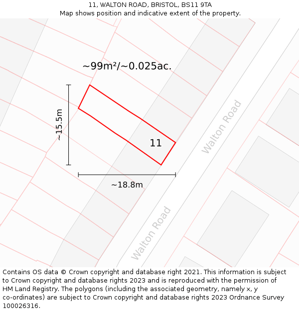 11, WALTON ROAD, BRISTOL, BS11 9TA: Plot and title map