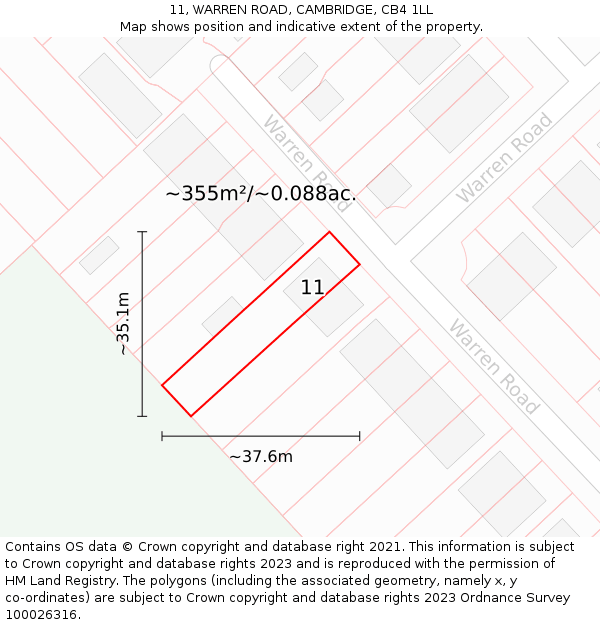 11, WARREN ROAD, CAMBRIDGE, CB4 1LL: Plot and title map