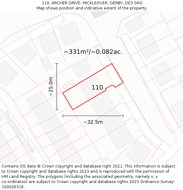 110, ARCHER DRIVE, MICKLEOVER, DERBY, DE3 0AG: Plot and title map