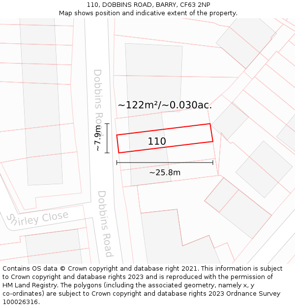 110, DOBBINS ROAD, BARRY, CF63 2NP: Plot and title map