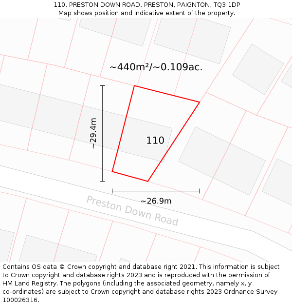110, PRESTON DOWN ROAD, PRESTON, PAIGNTON, TQ3 1DP: Plot and title map