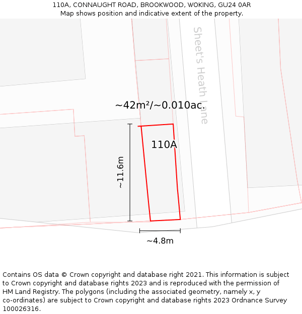 110A, CONNAUGHT ROAD, BROOKWOOD, WOKING, GU24 0AR: Plot and title map