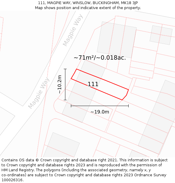 111, MAGPIE WAY, WINSLOW, BUCKINGHAM, MK18 3JP: Plot and title map