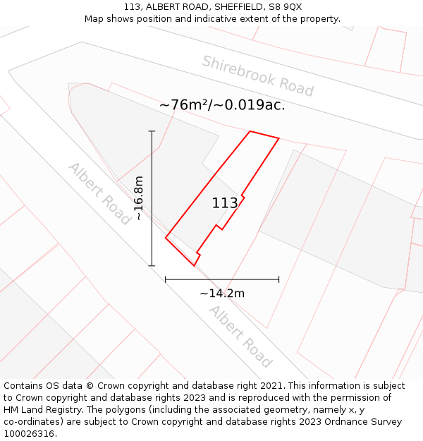 113, ALBERT ROAD, SHEFFIELD, S8 9QX: Plot and title map
