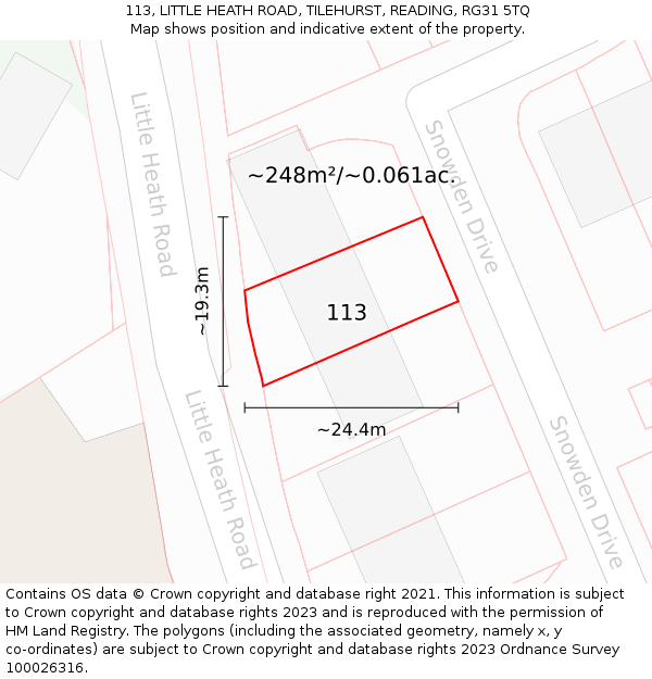 113, LITTLE HEATH ROAD, TILEHURST, READING, RG31 5TQ: Plot and title map