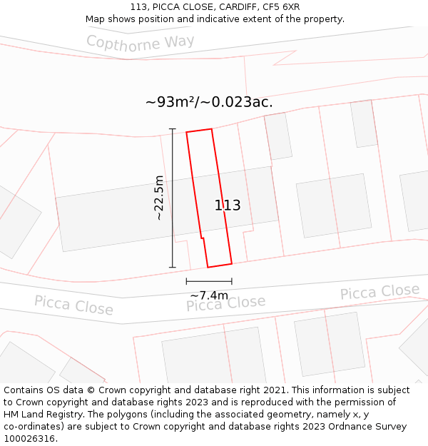 113, PICCA CLOSE, CARDIFF, CF5 6XR: Plot and title map