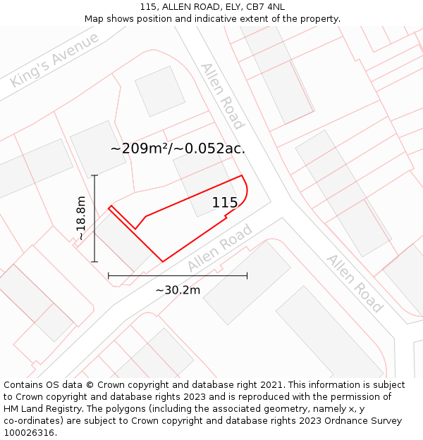 115, ALLEN ROAD, ELY, CB7 4NL: Plot and title map
