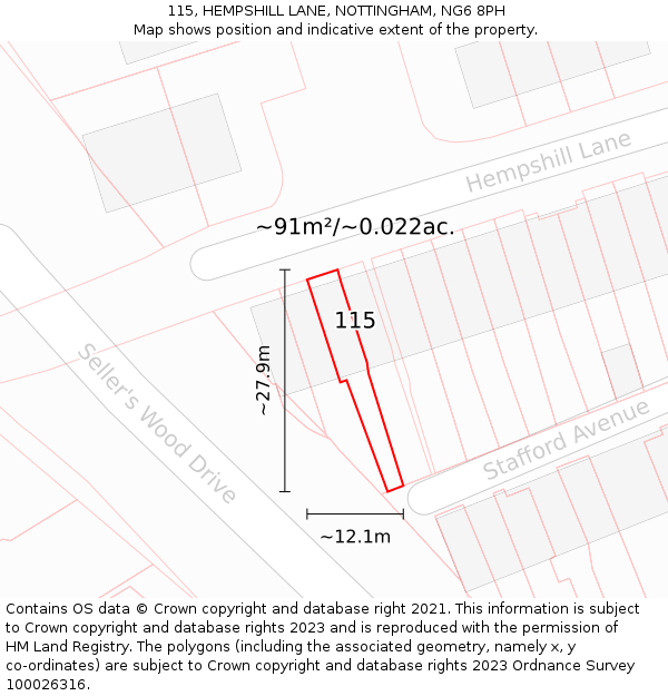 115, HEMPSHILL LANE, NOTTINGHAM, NG6 8PH: Plot and title map