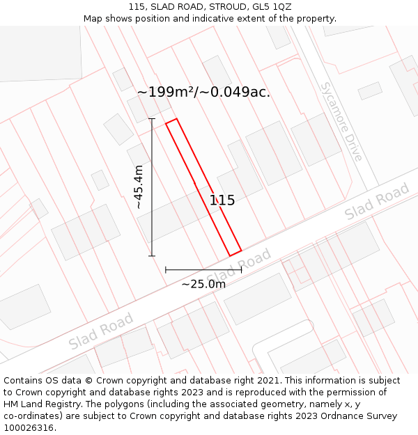 115, SLAD ROAD, STROUD, GL5 1QZ: Plot and title map