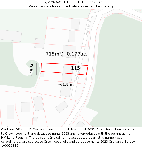 115, VICARAGE HILL, BENFLEET, SS7 1PD: Plot and title map