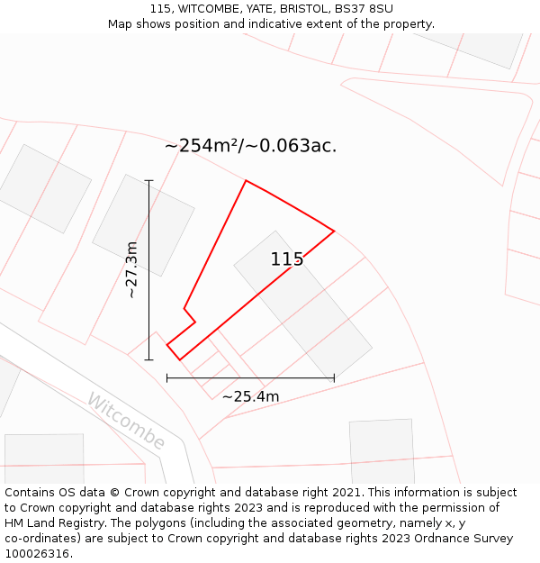 115, WITCOMBE, YATE, BRISTOL, BS37 8SU: Plot and title map