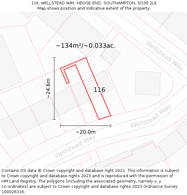 116, WELLSTEAD WAY, HEDGE END, SOUTHAMPTON, SO30 2LE: Plot and title map