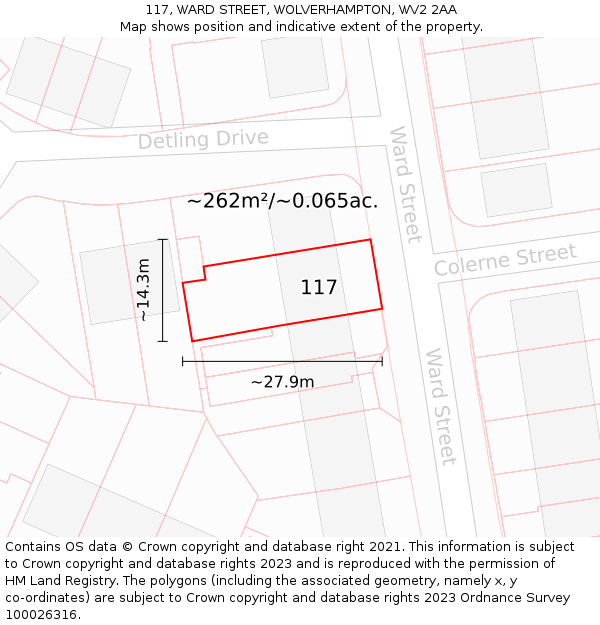117, WARD STREET, WOLVERHAMPTON, WV2 2AA: Plot and title map
