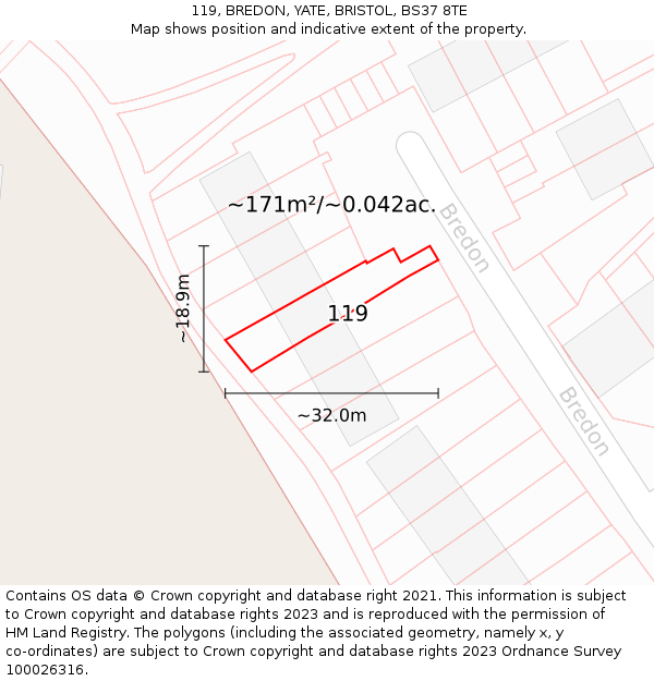 119, BREDON, YATE, BRISTOL, BS37 8TE: Plot and title map