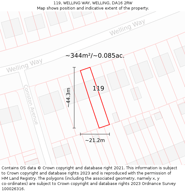 119, WELLING WAY, WELLING, DA16 2RW: Plot and title map